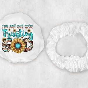 Women's Trusting God Western Custom Handmade Satin Printed Hair Bonnets